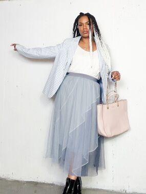 Light Blue Layered Tulle Midi Skirt - Women's, S